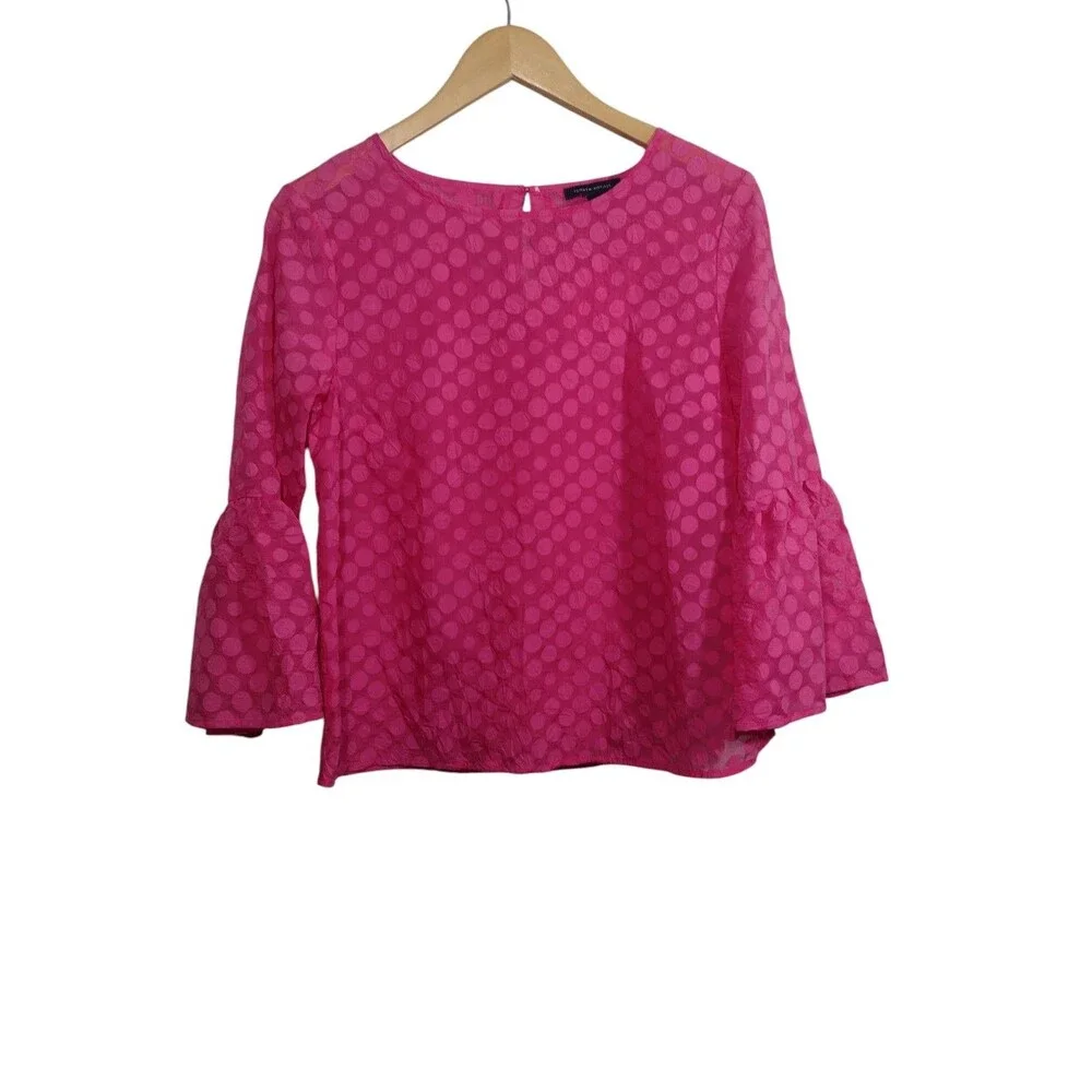 Tommy Hilfiger Blouse Women's Pink Top Small Petite Sheer Polka Dot Bell Sleeve